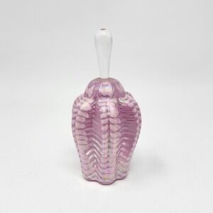 Vtg Trout Studios Pink Iridescent Pulled Feather Art Glass Perfume Bottle Signed